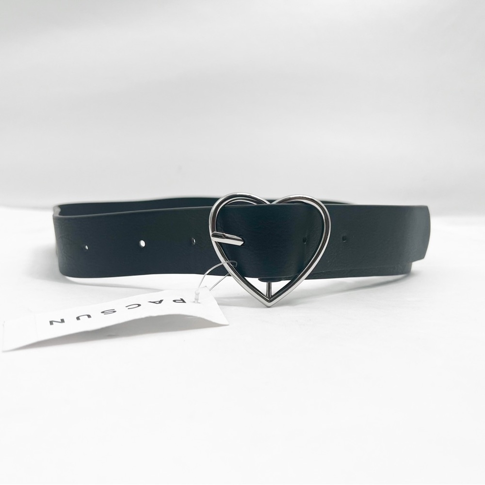 BRANDY MELVILLE BLACK FAUX LEATHER SILVER HEART BELT - Picture 3 of 11